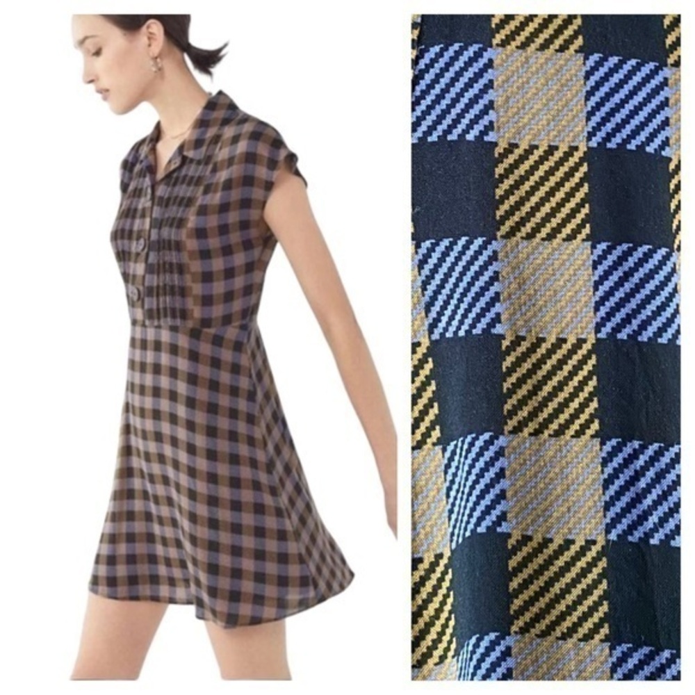 Urban Outfitters Black Brown Blue Plaid Pleated Nancy Dress Medium